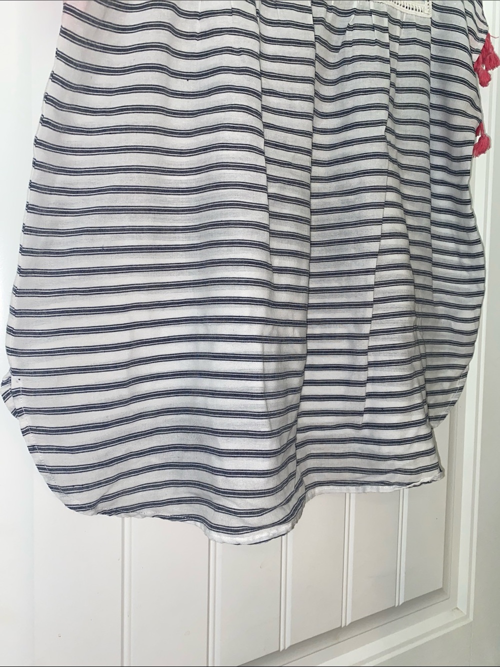 THML Navy & White Striped Square-Neck Top with Pink Tassel Trim size Large - Picture 9 of 15